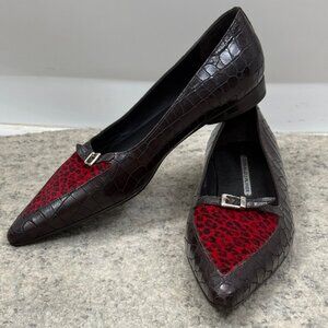 Donald J. Pliner Women's Brown faux croc leather pointed toe flats;  Size 7M